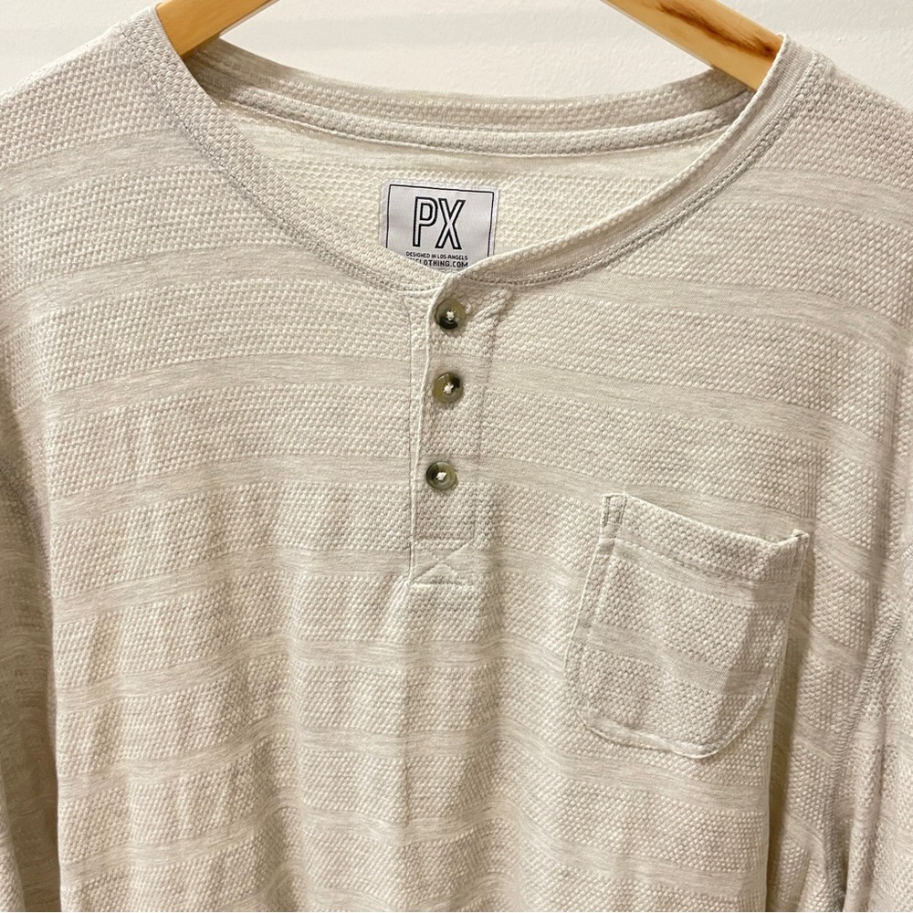 PX Mens Henley Shirt XXL Long Sleeve Pocket Oatmeal Textured 8PY1276M New